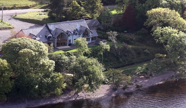 View of Balachladaich B&B from a helicopter above Loch Ness